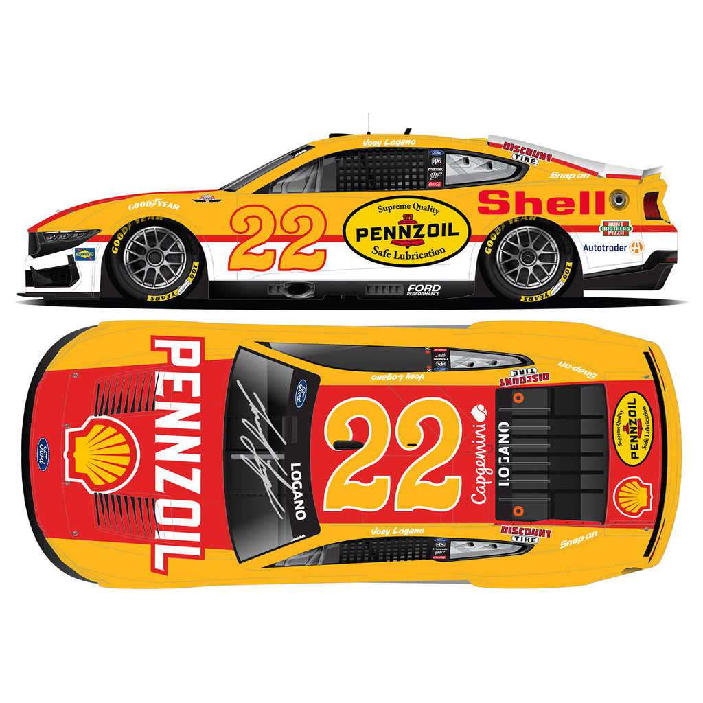 Joey Logano Autographed Darlington Throwback to 1974 Cale Yarbrough 1:24 Standard 2025 Diecast Car #22 Shell Pennzoil NASCAR