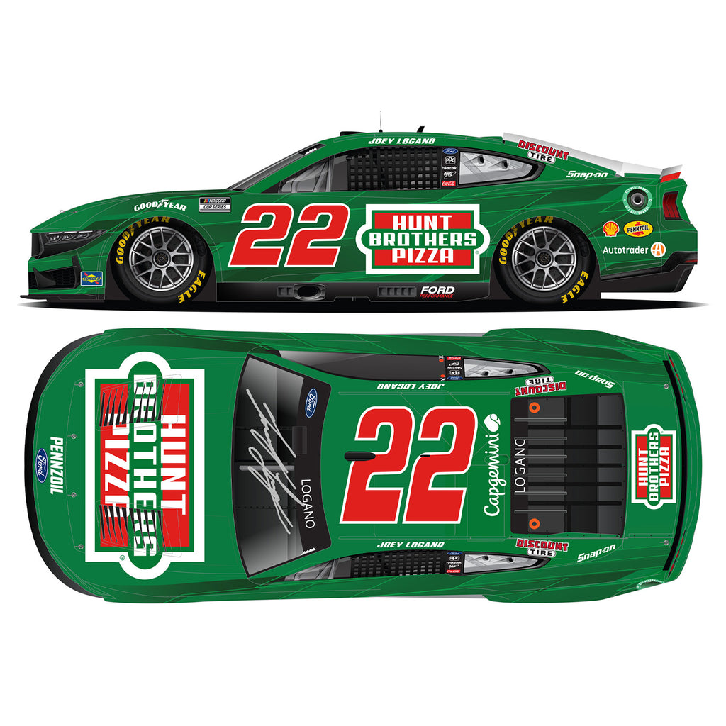 Joey Logano Autographed Hunt Brothers Pizza Green 1:24 Standard 2025 Diecast Car #22 NASCAR