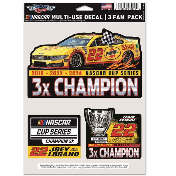 Joey Logano 2024 NASCAR Cup Series Champion Multi-Use Decal 3-Pack #22