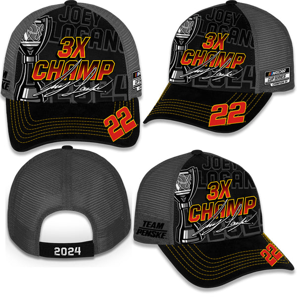 Joey Logano 2024 NASCAR Cup Series 3X Champion Trophy Mesh NASCAR Hat #22