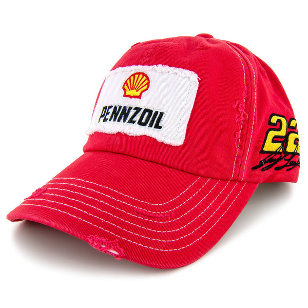 Joey Logano 2024 Shell-Pennzoil Distressed Vintage Patch Hat Red #22 NASCAR