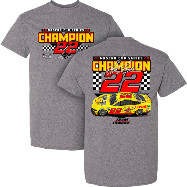 Joey Logano 2024 NASCAR Cup Series Champion Finish Line 2-Spot T-Shirt Gray #22