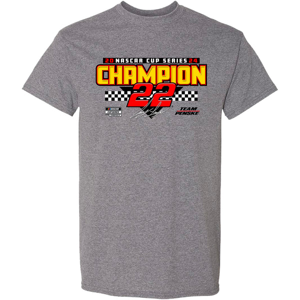 Joey Logano 2024 NASCAR Cup Series Champion Finish Line 2-Spot T-Shirt Gray #22