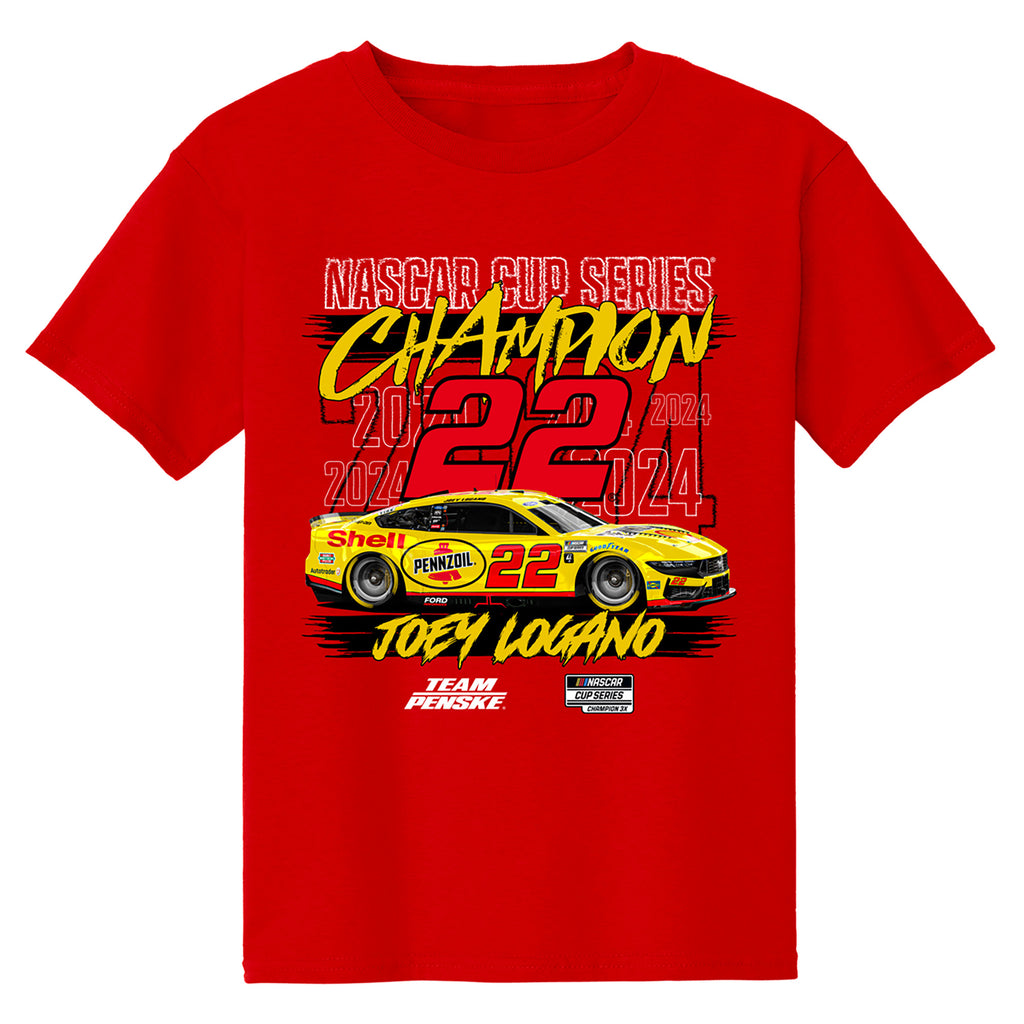 Youth Joey Logano 2024 NASCAR Cup Series Champion Car T-Shirt Red #22