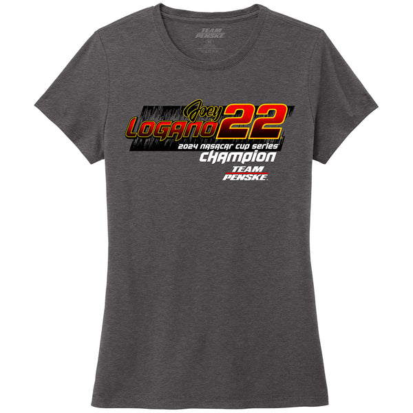 Joey Logano Women's 2024 NASCAR Cup Series Champion Scoopneck Ladies T-Shirt Charcoal Gray #22