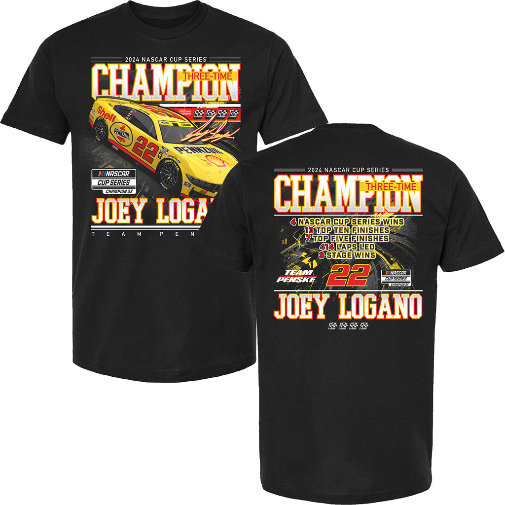 Joey Logano 2024 NASCAR Cup Series Champion Stats T-Shirt Black #22