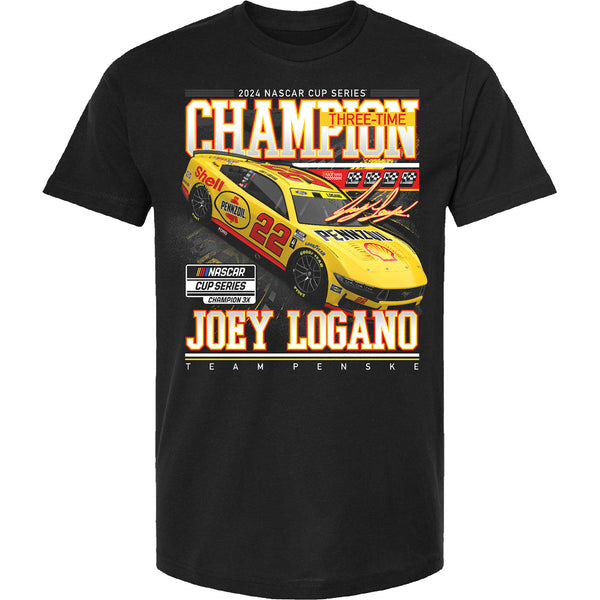 Joey Logano 2024 NASCAR Cup Series Champion Stats T-Shirt Black #22