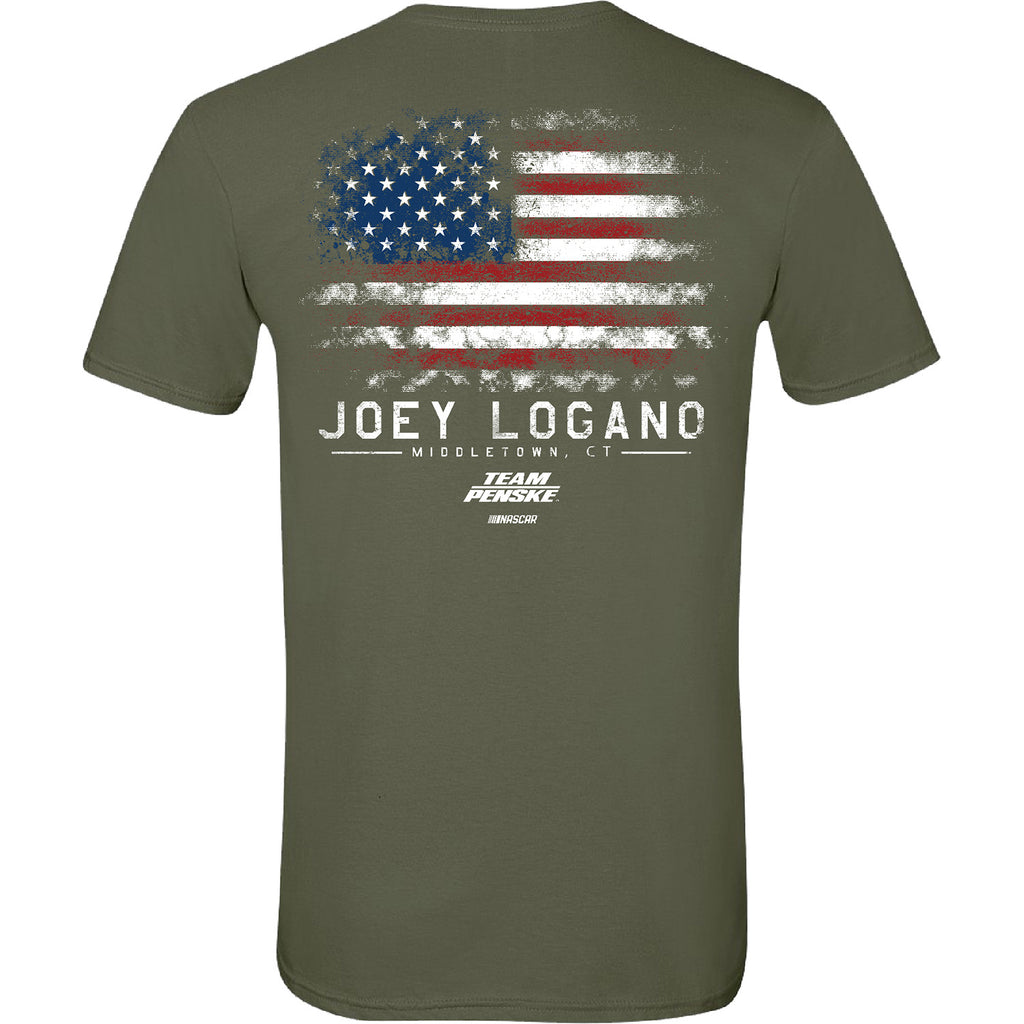 Joey Logano 2025 Military Green #22 Flag T-Shirt NASCAR