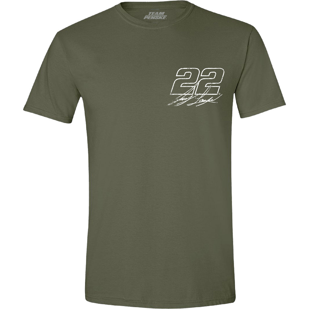 Joey Logano 2025 Military Green #22 Flag T-Shirt NASCAR