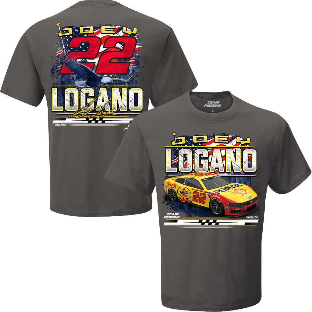 Joey Logano 2025 Shell-Pennzoil Patriotic Eagle 2-Spot T-Shirt Gray #22 NASCAR