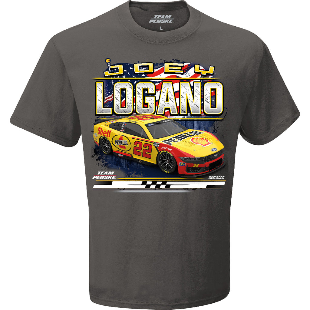 Joey Logano 2025 Shell-Pennzoil Patriotic Eagle 2-Spot T-Shirt Gray #22 NASCAR