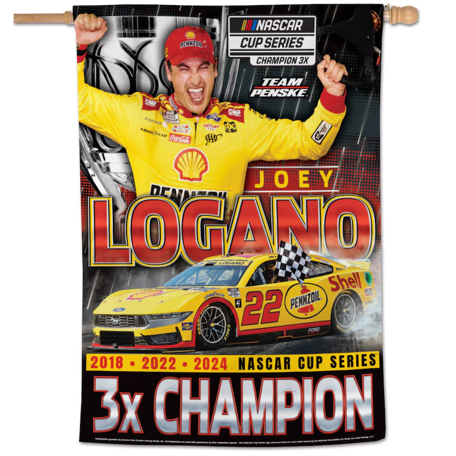 Joey Logano 2024 NASCAR Cup Series Champion Vertical 28x40 Inch Flag Shell Pennzoil #22