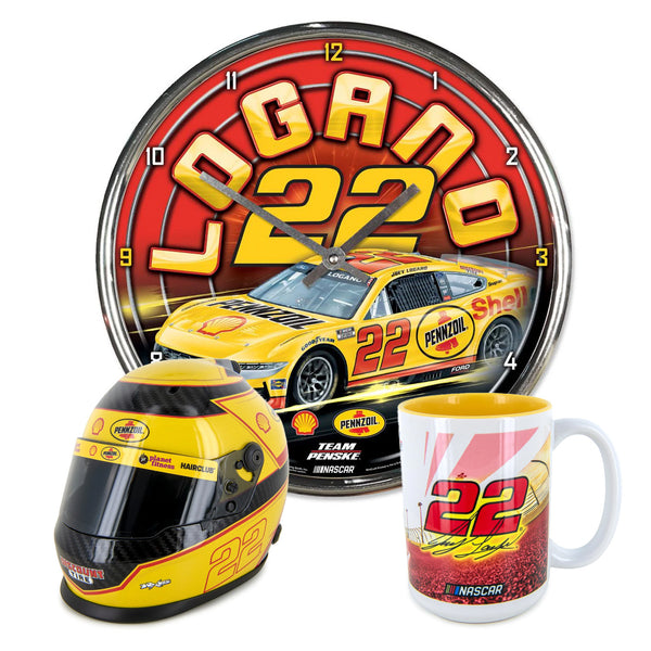 Joey Logano 2024 Chrome Clock, 1/2 Scale Helmet, 15oz Coffee Mug BUNDLE PRICED