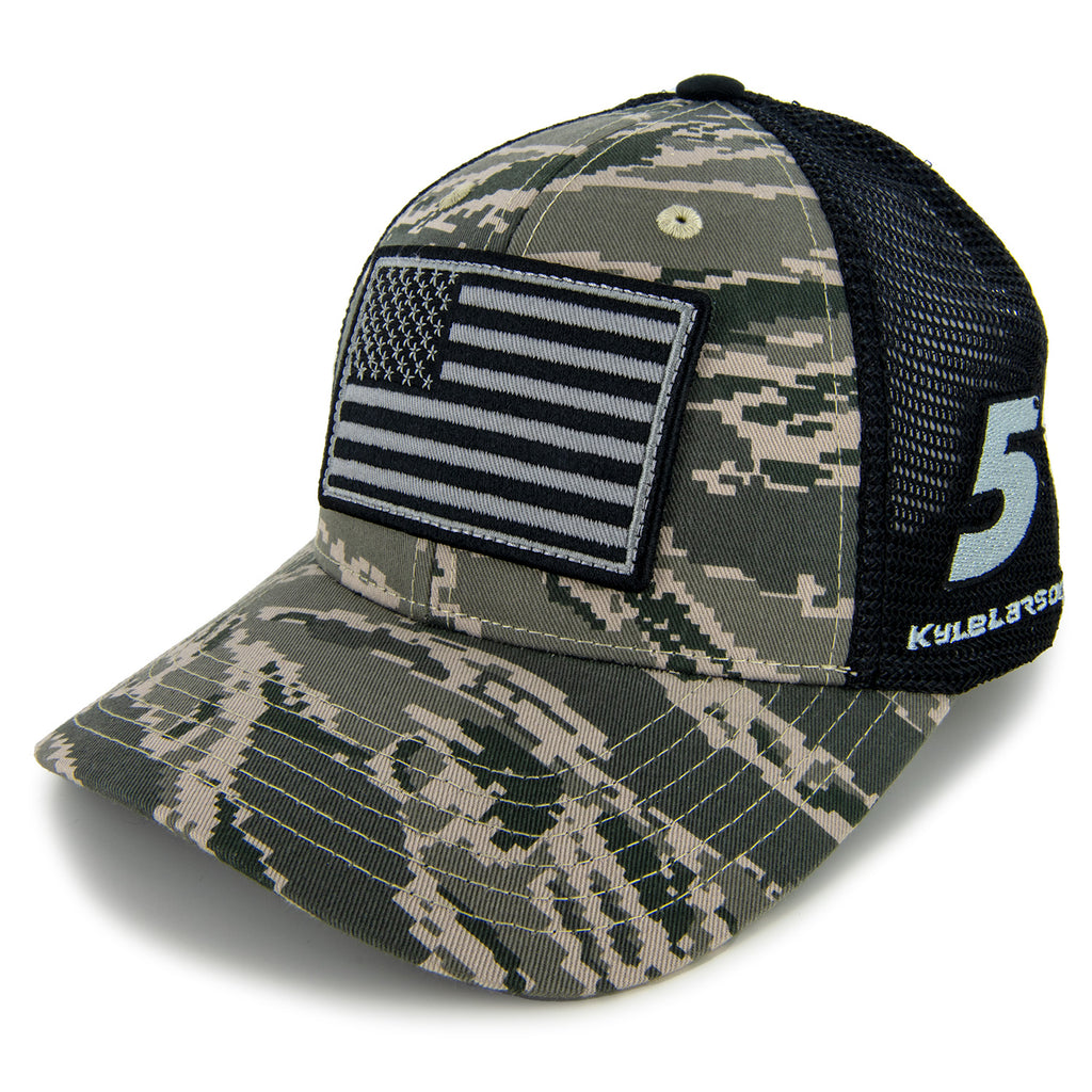 Kyle Larson 2024 Military Flag Digital Camo Mesh NASCAR Hat Black
