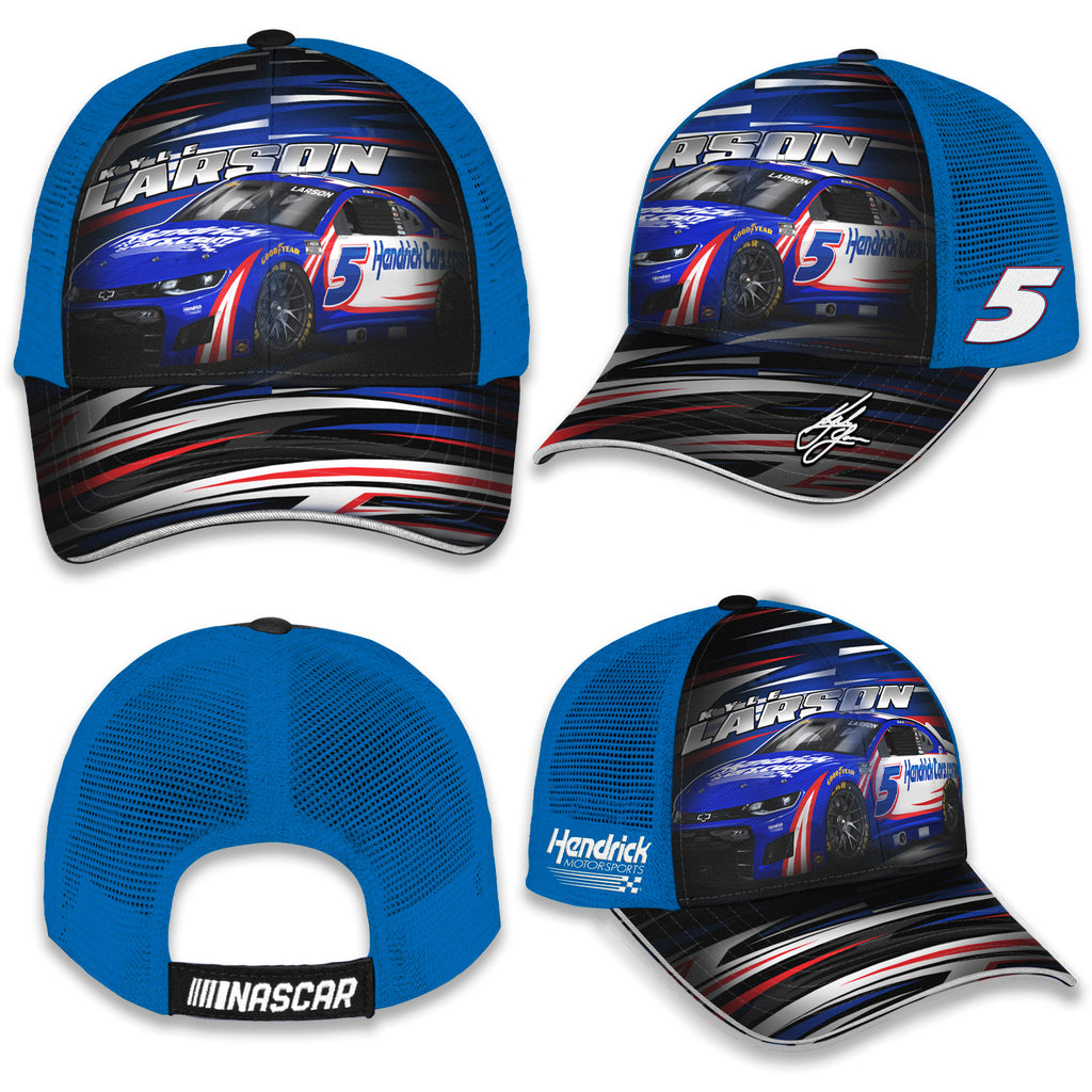 Kyle Larson 2025 HendrickCars Sublimated Car Mesh Hat Blue #5 NASCAR