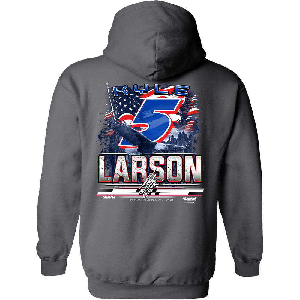Kyle Larson 2025 HendrickCars Patriotic Eagle 2-Spot Hoodie Outerwear Sweatshirt Gray #5 NASCAR