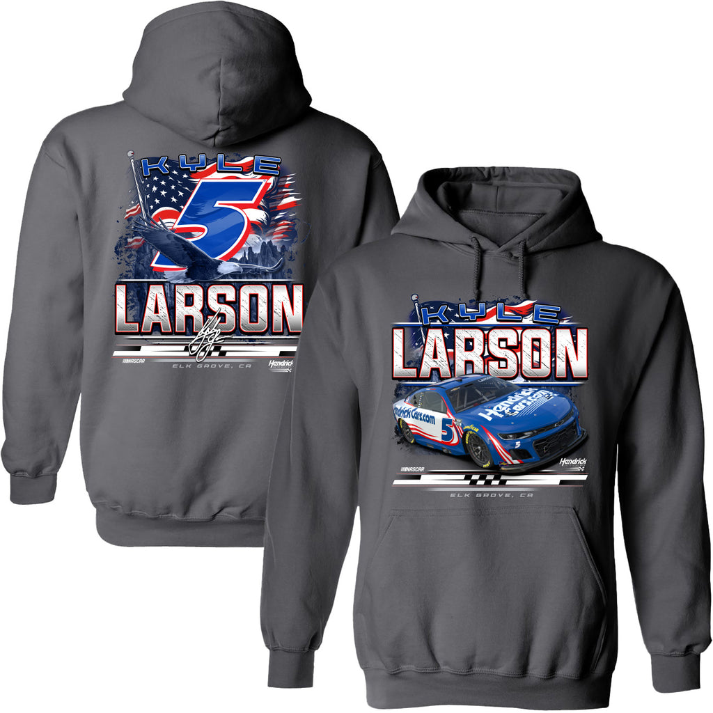 Kyle Larson 2025 HendrickCars Patriotic Eagle 2-Spot Hoodie Outerwear Sweatshirt Gray #5 NASCAR