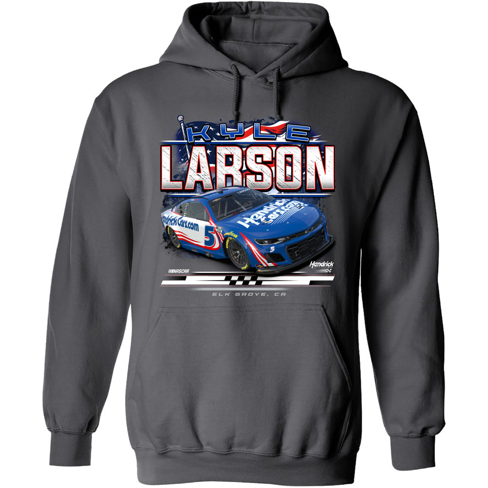 Kyle Larson 2025 HendrickCars Patriotic Eagle 2-Spot Hoodie Outerwear Sweatshirt Gray #5 NASCAR