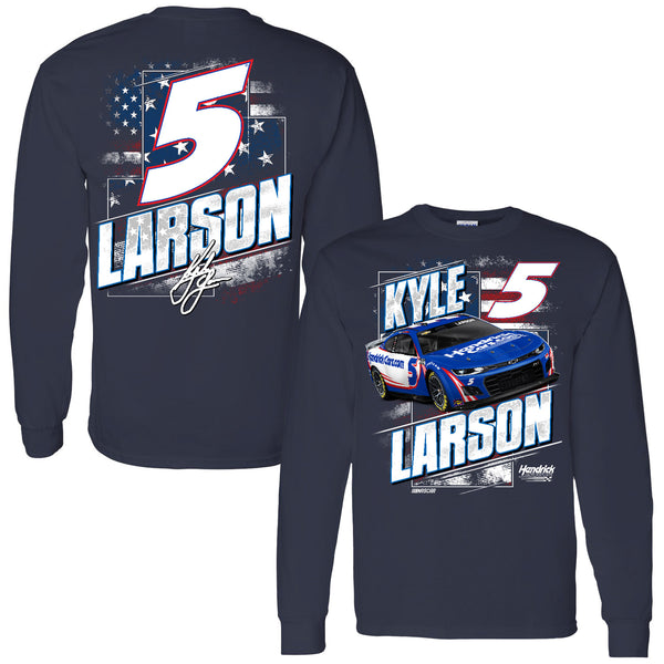 Kyle Larson 2024 Long Sleeve Patriotic #5 Car T-Shirt Blue NASCAR HendrickCars