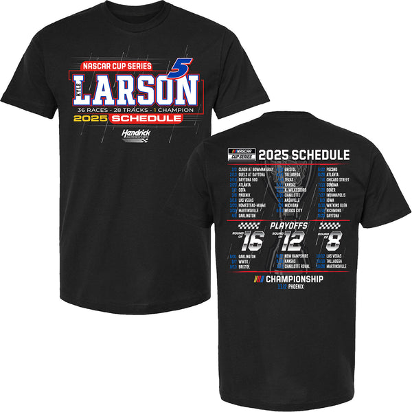 Kyle Larson 2025 NASCAR Cup Series Schedule T-Shirt Black #5