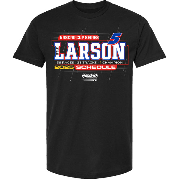 Kyle Larson 2025 NASCAR Cup Series Schedule T-Shirt Black #5