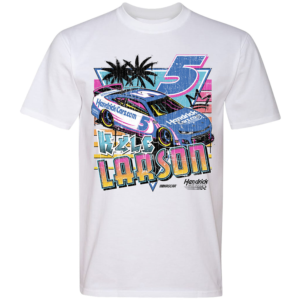 Kyle Larson 2024 HendrickCars Beach T-Shirt White #5 NASCAR