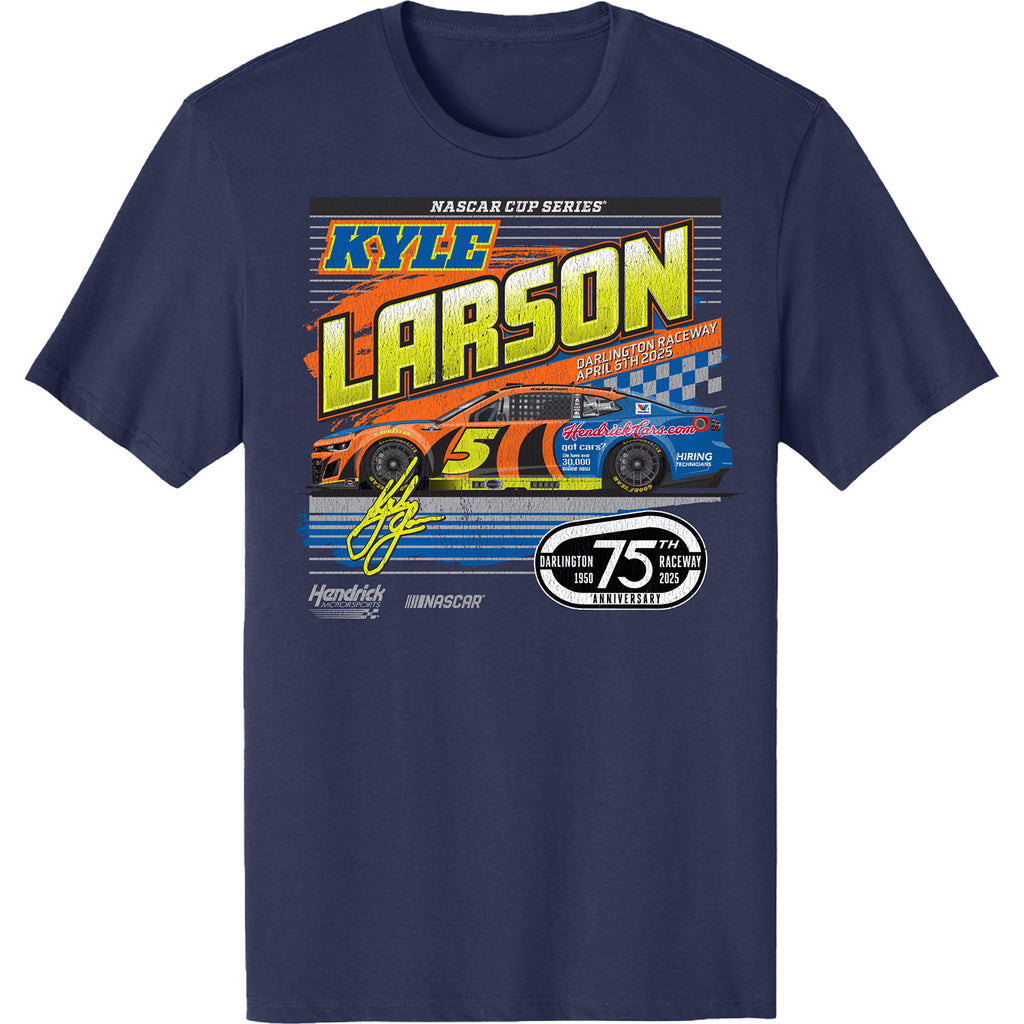 Kyle Larson 2025 Darlington Throwback Car T-Shirt Blue #5 NASCAR