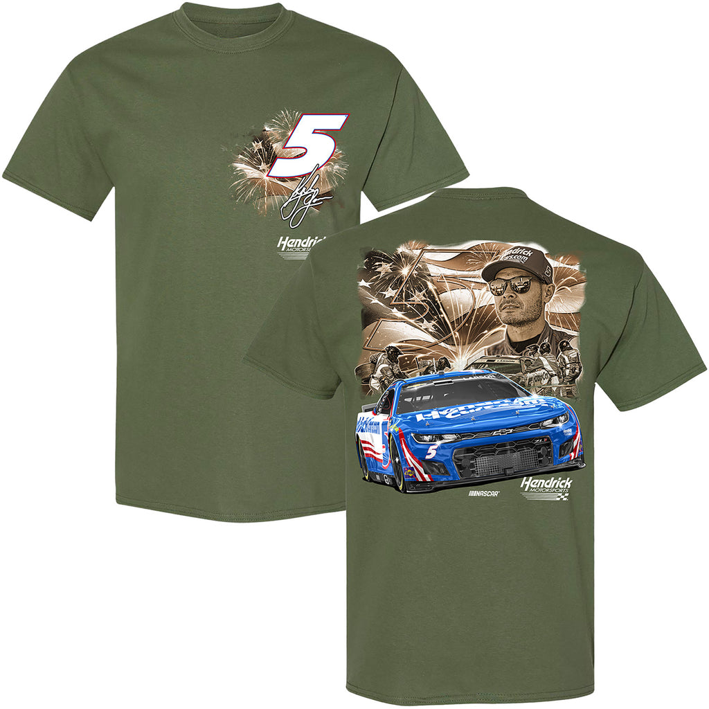 Kyle Larson 2025 HendrickCars Fireworks 2-Spot T-Shirt Green #5 NASCAR