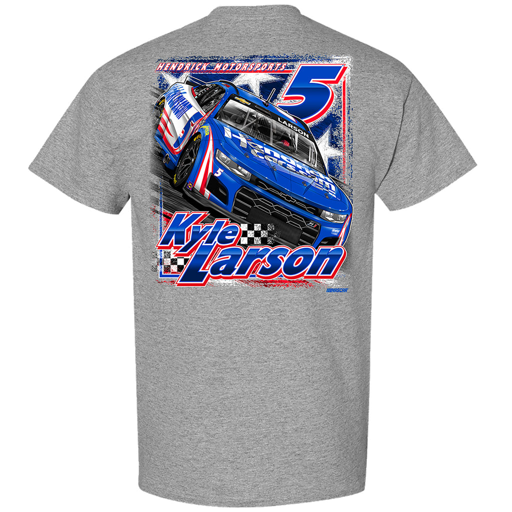 Kyle Larson 2025 HendrickCars Stars & Stripes 2-Spot T-Shirt Gray #5 NASCAR