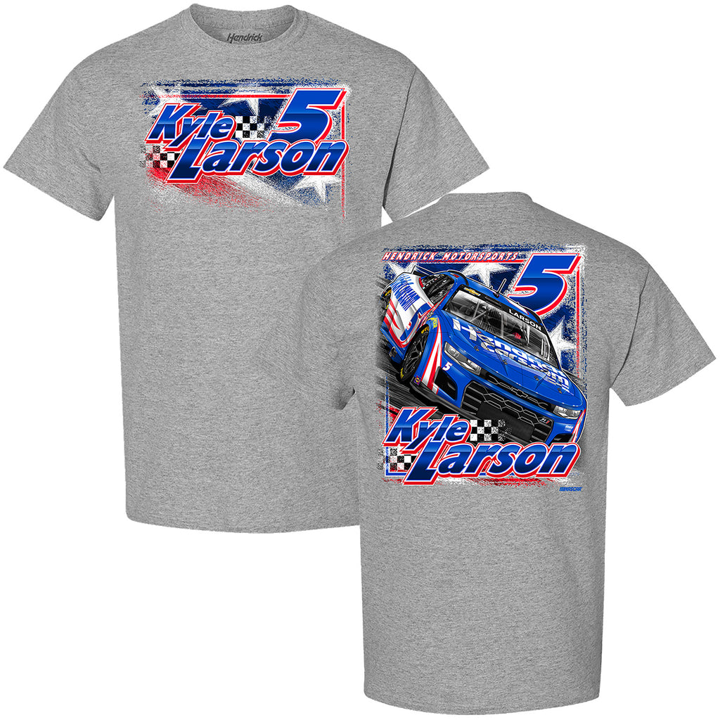 Kyle Larson 2025 HendrickCars Stars & Stripes 2-Spot T-Shirt Gray #5 NASCAR