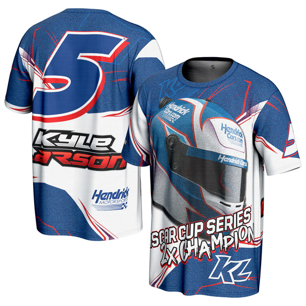 Kyle Larson 2026 HendrickCars Helmet Sublimated Total Print T-Shirt Blue #5 NASCAR