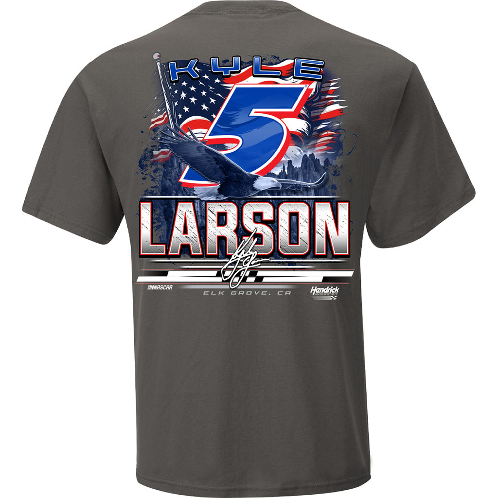 Kyle Larson 2025 HendrickCars Patriotic Eagle 2-Spot T-Shirt Gray #5 NASCAR