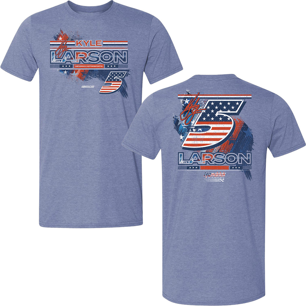 Kyle Larson 2026 Patriotic Heather 2-Spot Classic Ink T-Shirt Blue #5 NASCAR