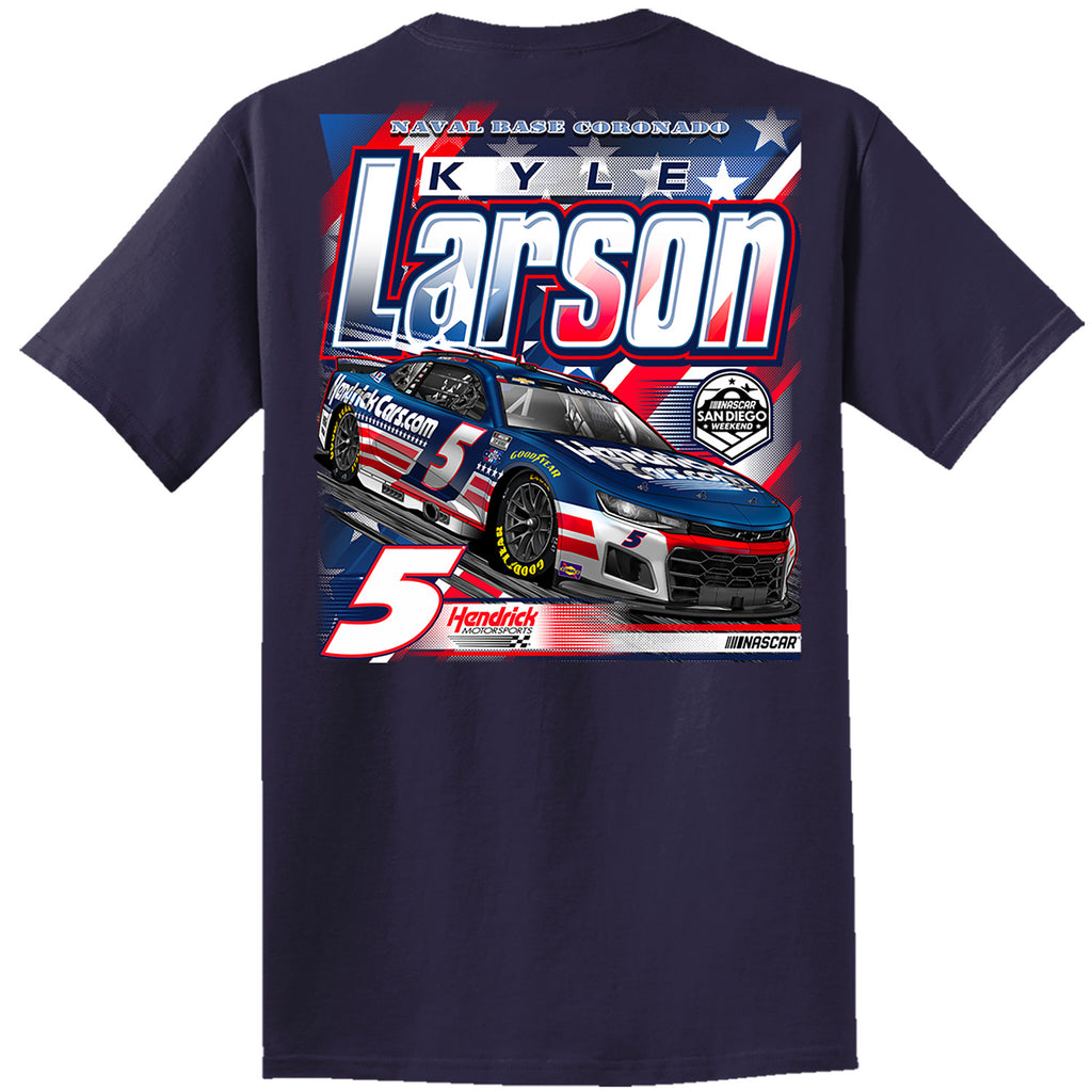 Kyle Larson 2026 HendrickCars San Diego Patriotic Paint Scheme 2-Spot Classic Ink T-Shirt Blue #5 NASCAR