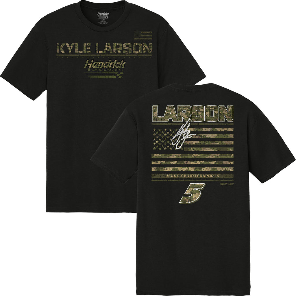 Kyle Larson 2026 Camo Flag 2-Spot Classic Ink T-Shirt Black #5 NASCAR