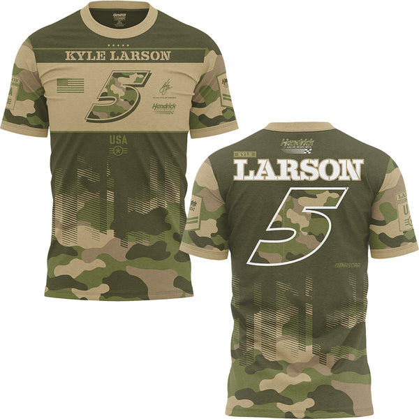 Kyle Larson 2026 Sublimated Camo #5 T-Shirt Green NASCAR