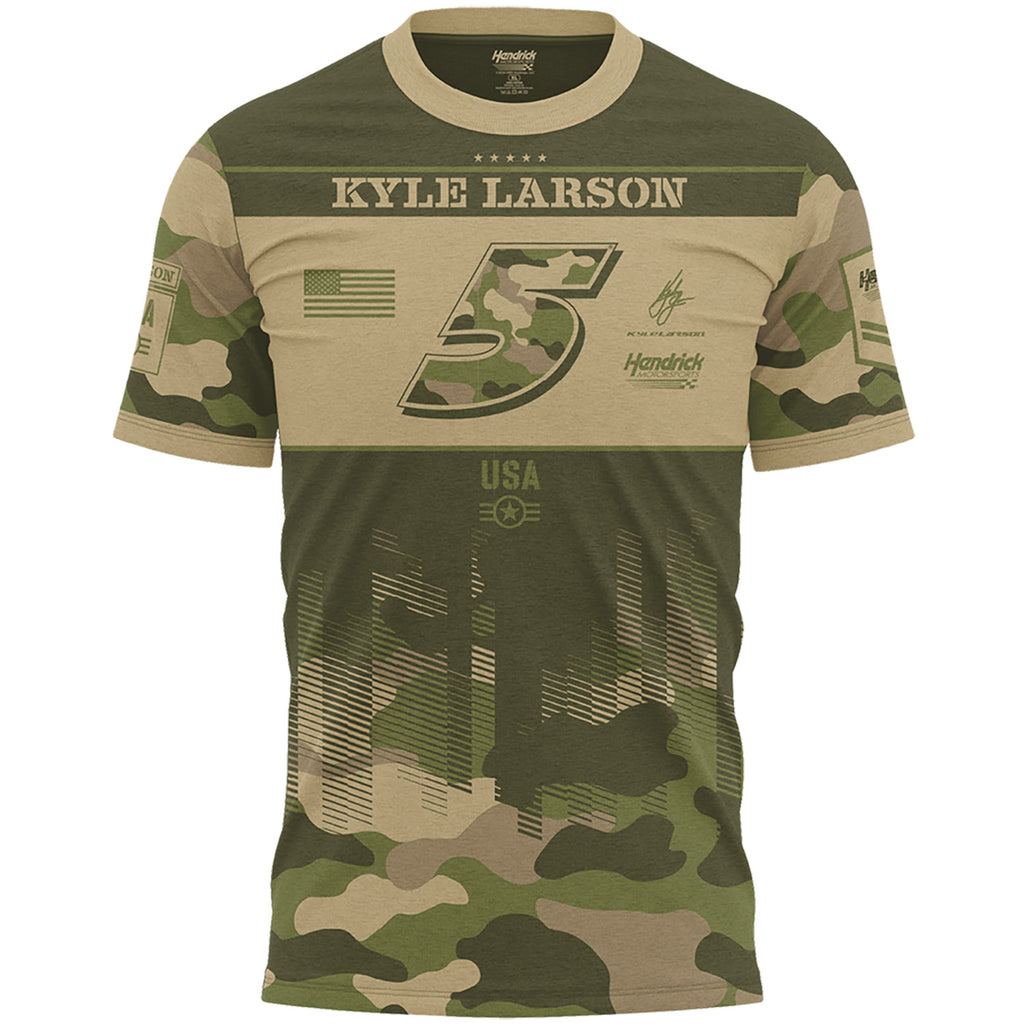 Kyle Larson 2026 Sublimated Camo #5 T-Shirt Green NASCAR