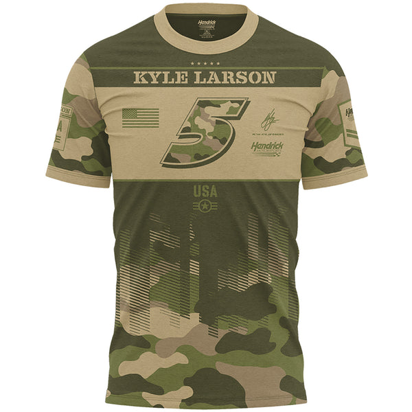 Kyle Larson 2026 Sublimated Camo #5 T-Shirt Green NASCAR