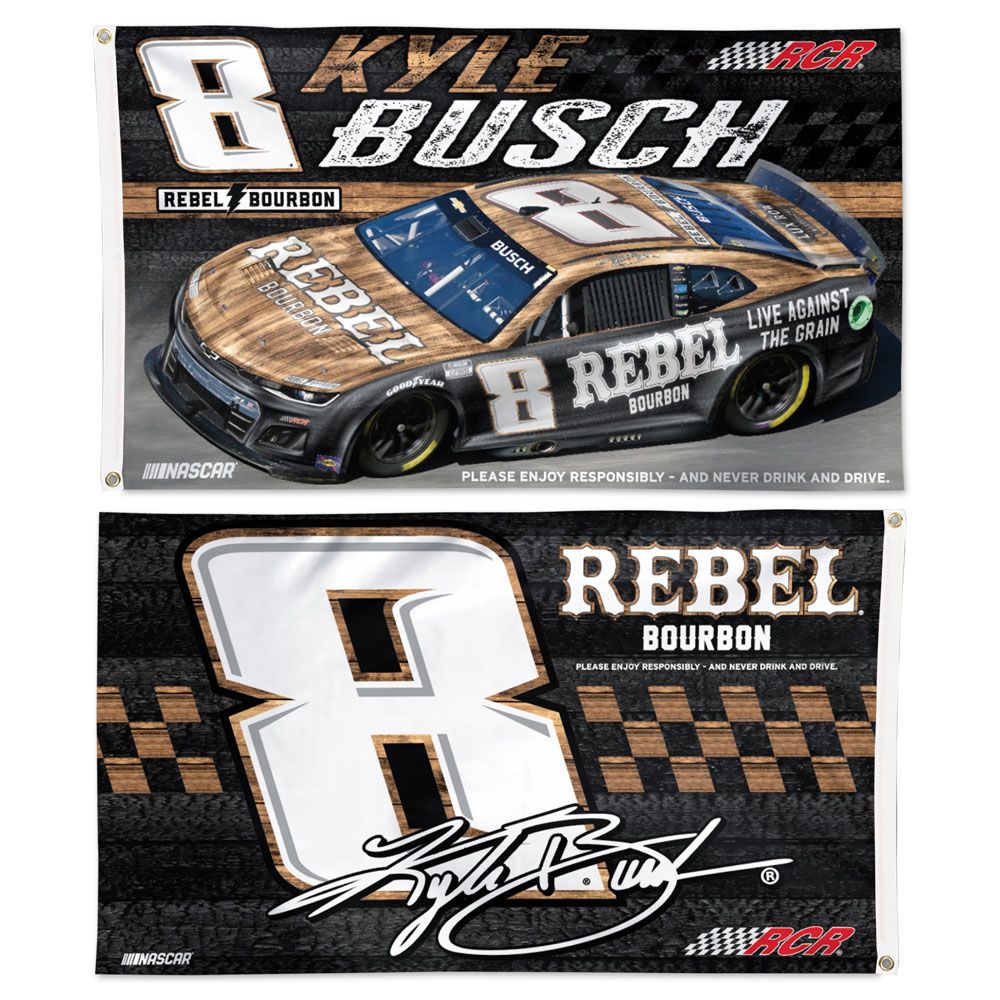 Kyle Busch 2025 Rebel Bourbon Two-Sided NASCAR 3x5 Flag #8 NASCAR