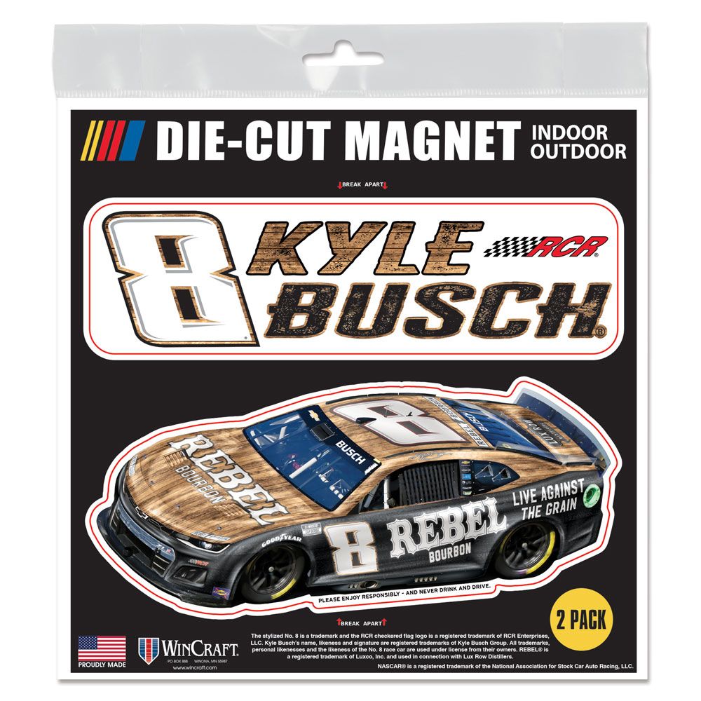 Kyle Busch 2025 Rebel Bourbon Die Cut 2-Pack Indoor/Outdoor Magnets #8 NASCAR