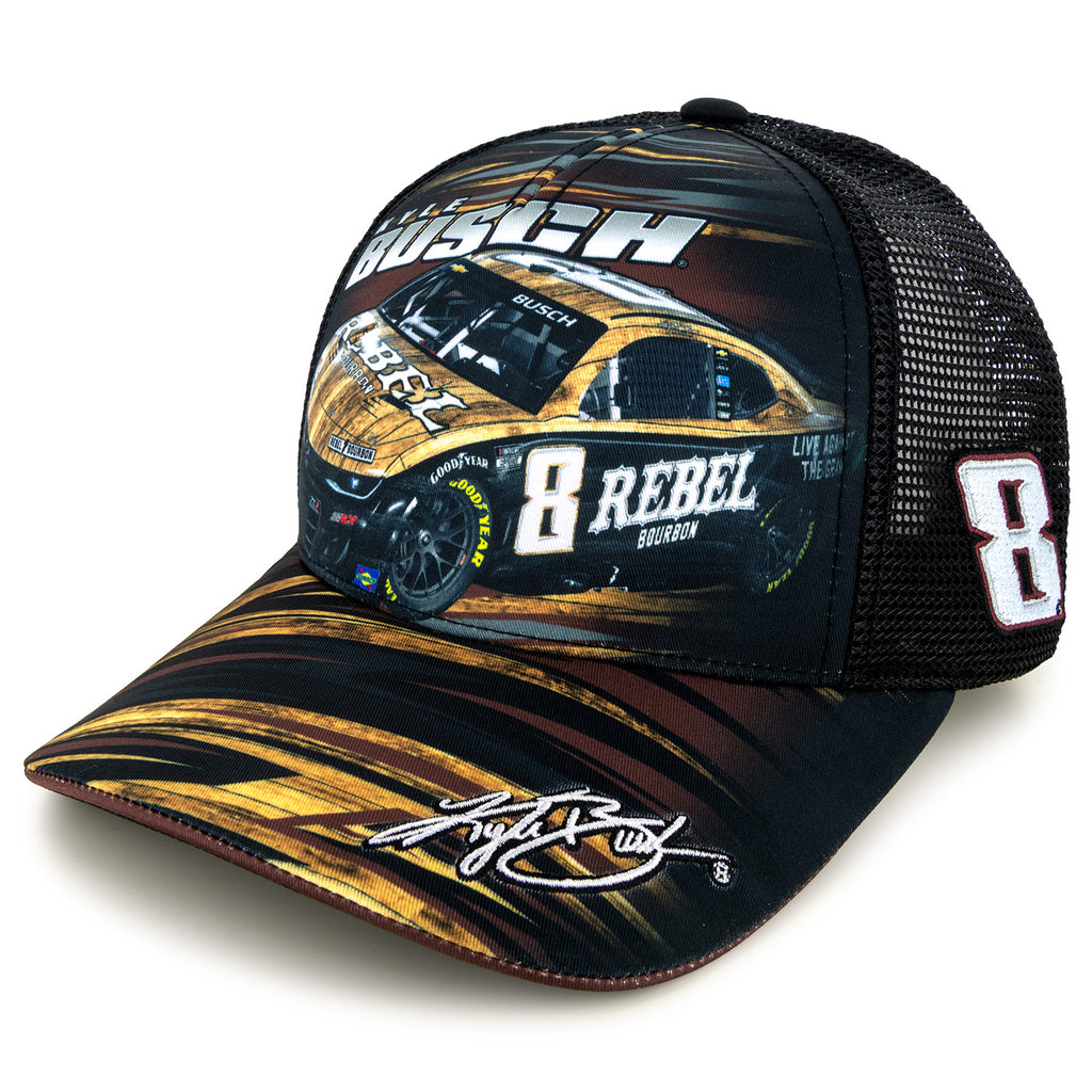 Kyle Busch 2025 Rebel Bourbon Sublimated Car Mesh Hat Black #8 NASCAR