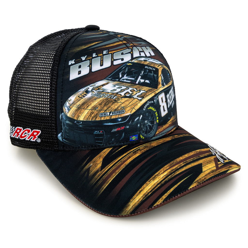 Kyle Busch 2025 Rebel Bourbon Sublimated Car Mesh Hat Black #8 NASCAR