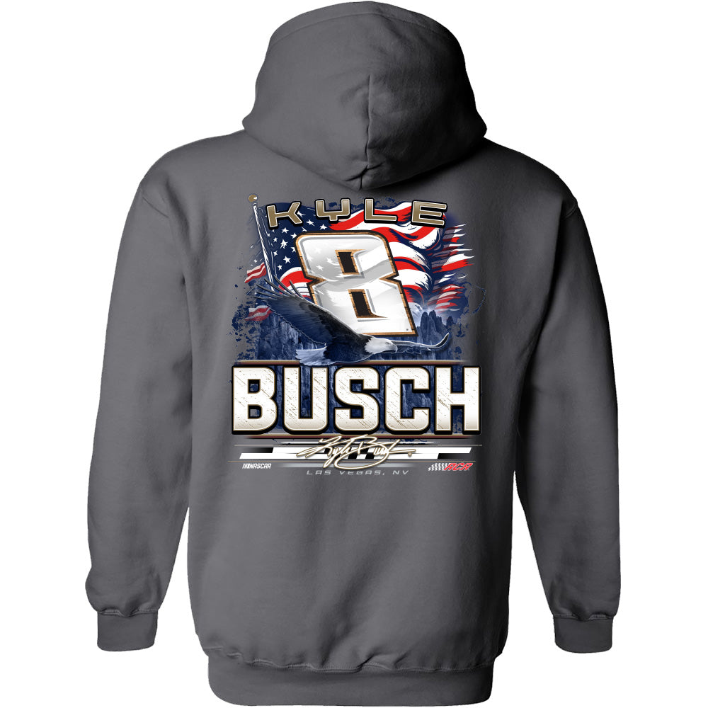 Kyle Busch 2025 Rebel Bourbon Patriotic Eagle 2-Spot Hoodie Outerwear Sweatshirt Gray #8 NASCAR