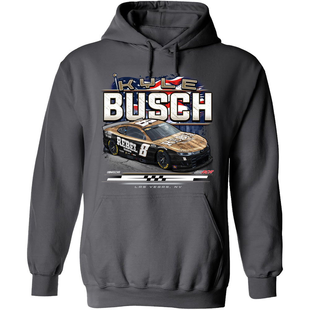 Kyle Busch 2025 Rebel Bourbon Patriotic Eagle 2-Spot Hoodie Outerwear Sweatshirt Gray #8 NASCAR