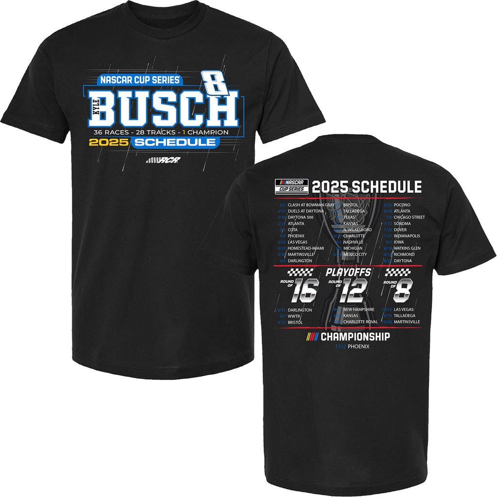 Kyle Busch 2025 NASCAR Cup Series Schedule T-Shirt Black #18