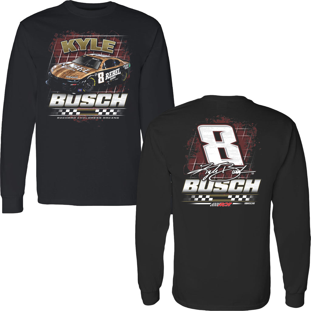 Kyle Busch 2025 Long Sleeve Rebel Bourbon 2-Spot T-Shirt Black #8 NASCAR