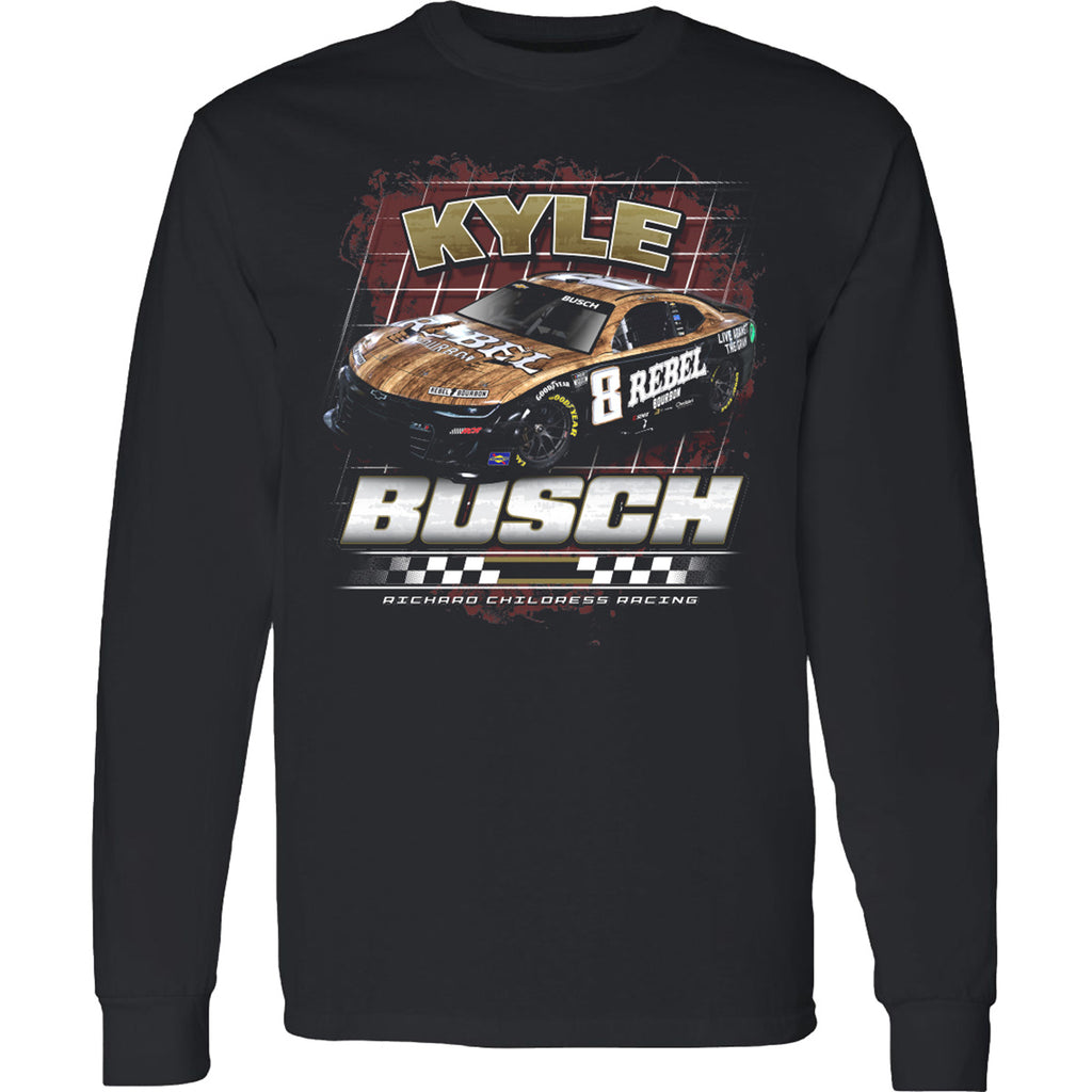 Kyle Busch 2025 Long Sleeve Rebel Bourbon 2-Spot T-Shirt Black #8 NASCAR