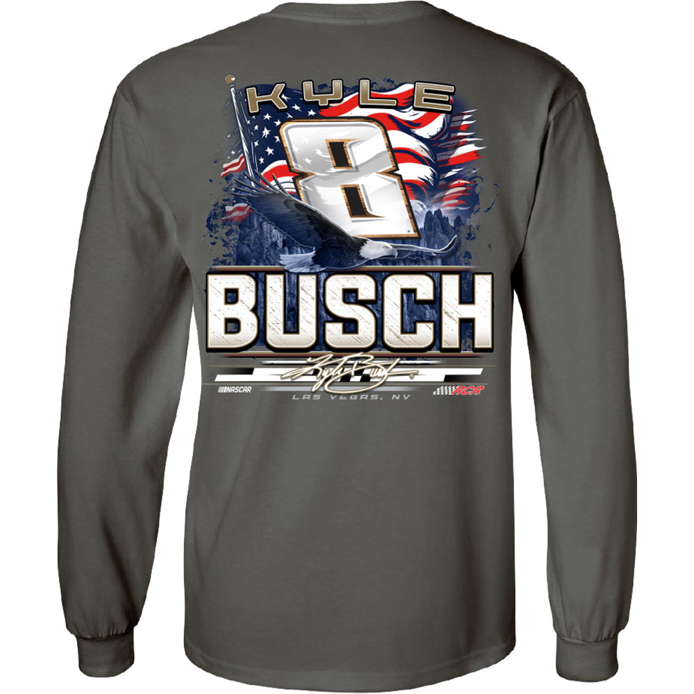 Kyle Busch 2025 Long Sleeve Rebel Bourbon Patriotic Eagle 2-Spot T-Shirt Gray #8 NASCAR