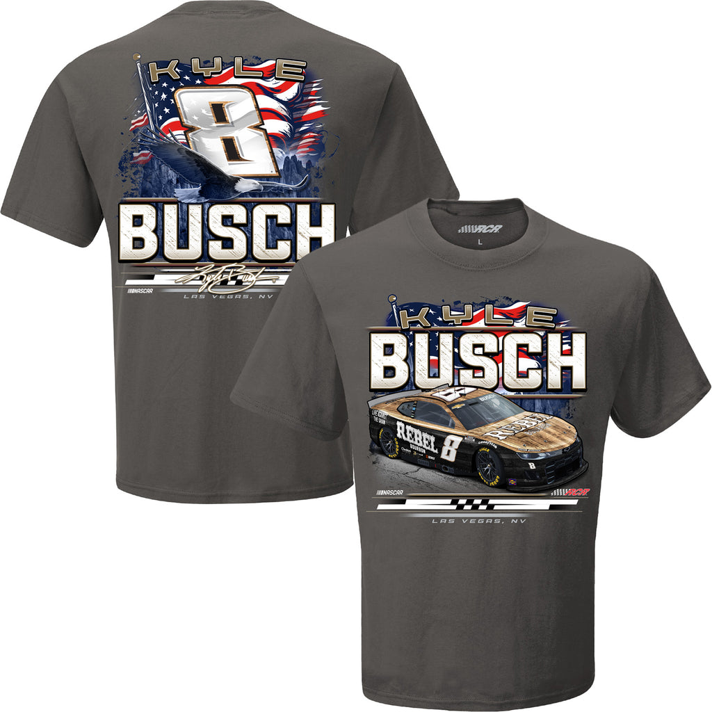 Kyle Busch 2025 Rebel Bourbon Patriotic Eagle 2-Spot T-Shirt Gray #8 NASCAR