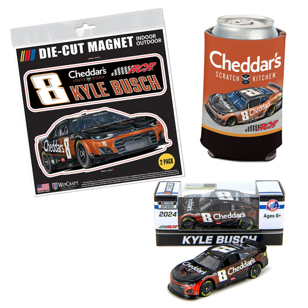 Kyle Busch 2024 Cheddars Can Hugger, 2024 Cheddars 1:64 Diecast, 2024 2-Pack Die Cut Magnets BUNDLE PRICED